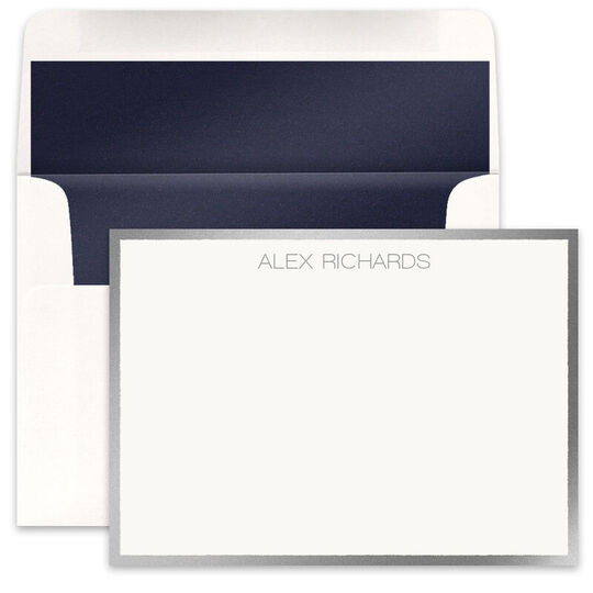 Silver Metallic Bordered Flat Note Cards
